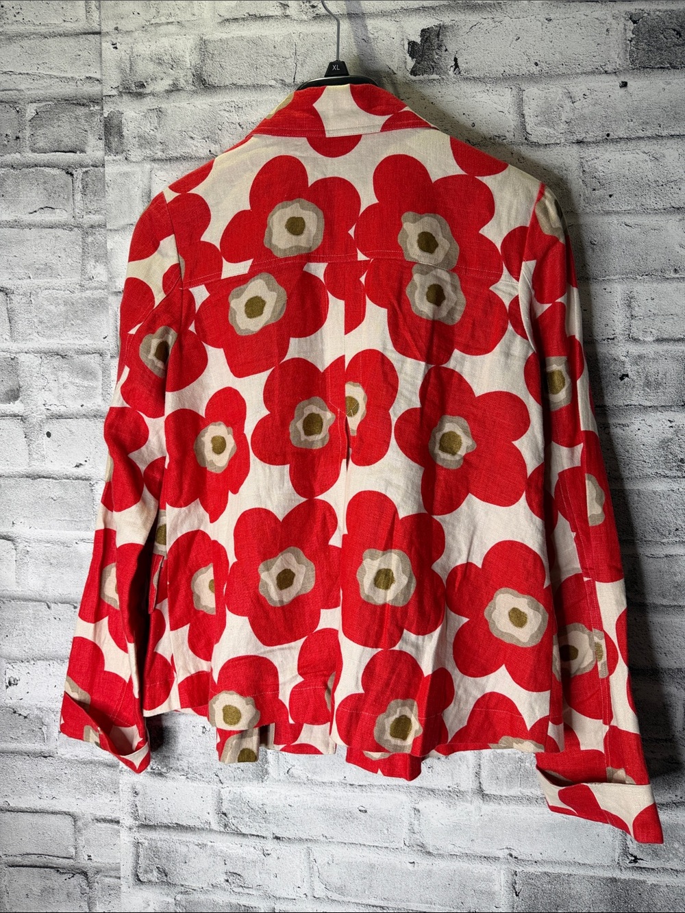SPANNER for Tall Girl Red Floral Button Down Linen Blazer - Picture 3 of 9